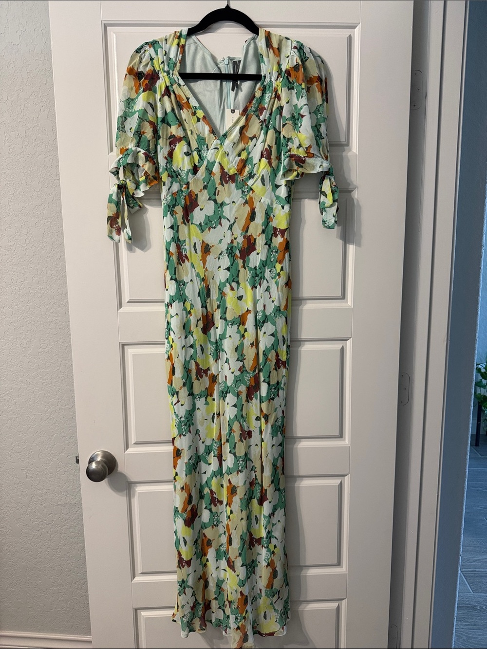 Anthropologie Floral Maxi Dress with Tie Sleeves